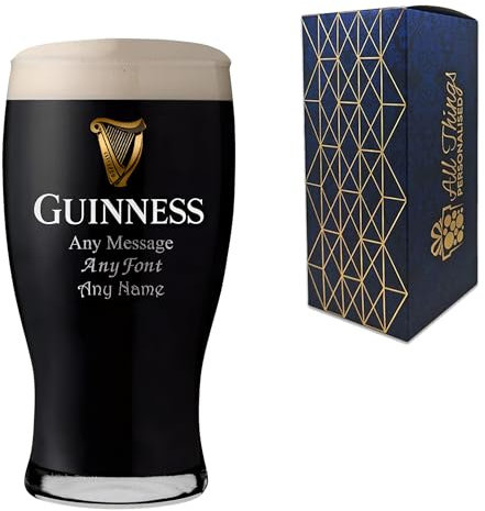 Vaso de pinta Guinness grabado personalizado, 568 mililitros, grabado con cualquier mensaje o nombre para cualquier ocasión. Grabado en el Reino Unido.