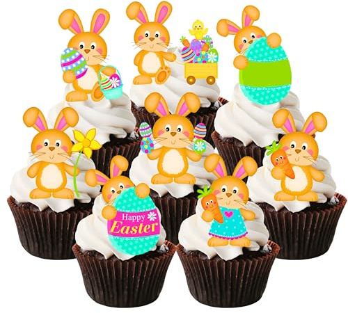 Osterhasen Essbare Cupcake Topper, Osterhase Kuchen Topper Ostern Party Dekorationen Niedliche Ostern Cupcake Toppers Bunny Geburtstag Dekorationen Helle Ostern Kuchen Dekorationen (12 Stück)