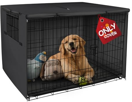 Explore Land Dog Crate Cover Heavy Duty Polyester Pet Kennel Sunshade Universal Fit for 48 inches Wire Cage (Black)