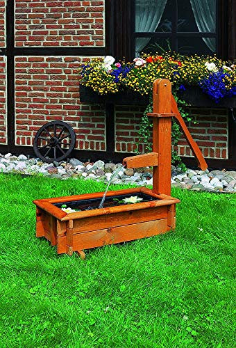 Beauty.Scouts Outdoor Dino Collection Holztrog Marietta VI, honigbraun, Kiefer, 110x40x100cm, Solarpumpe, Wasserlauf, Teichfolie, Garten, Gartenholztrog, Teich, Gartenteich, Dekoholztrog