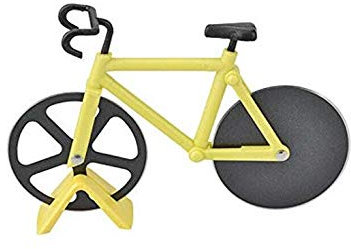 Coupe-pizza pour vélo, coupe-pizza en acier inoxydable, double coupe-pizza avec revêtement antiadhésif et support de présentation, jaune
