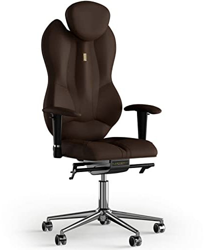 KULIK SYSTEM Ergonomischer Bürostuhl - Komfort & Verstellbarer Stuhl mit Rücken- & Lendenwirbelstütze |Patentiertes Rücken- & Nackenschmerzlinderungsdesign| Grand Eco Leder - Schokolade