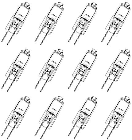 Haraqi 12 Stück G4 Halogen Light Bulbs 20 Watt G4 Halogen-Stiftsockellampe Kapselglühlampen,12V Halogenlampen, 300lm 2800K Warm White Dimmbar [Energy G]