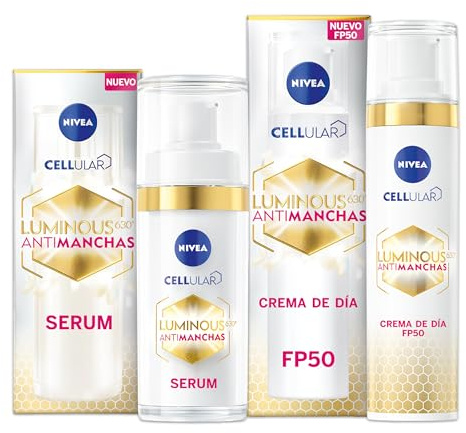 NIVEA Cellular Luminous630 - Set Antimanchas - Crema de Día FP50 40 ml + Sérum Avanzado 30 ml - Con Ácido Hialurónico y Thiamidol - Reduce Manchas Oscuras - Todo Tipo de Piel y Piel Sensible