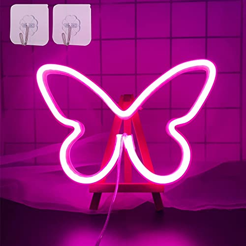 ENUOLI Butterfly Neon Light Pink Neon Sign Neon Wandleuchte | USB oder batteriebetrieben Butterfly Nachtlicht für Mädchen Schlafzimmer LED Neon Sign Leuchtreklame für Hochzeit Bar