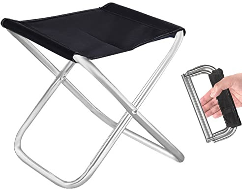 XVBVS Mini Tragbarer Campinghocker Klappstuhl, Leichter Picknickhocker Angelstuhl mit Tragetasche für Erwachsene, Tragfähigkeit 150 kg- Silver