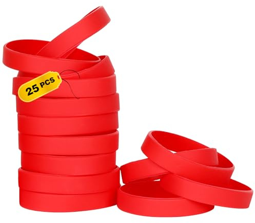25 st silikonarmband, tomma gummiarmband elastiska universella armband gummi grossist armband band bulk för vuxna män kvinnor röd
