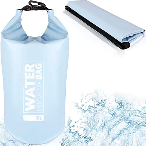 Dry Bag 2L wasserdichte Tasche Packsack Trockentasche für Boot Stand Up Paddling Kajak Angeln Rafting Camping (Hellblau, 2 Liter)