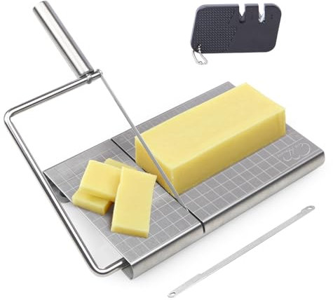 Esie Houzie Cheese Slicer - Multipurpose Stainless Steel Cheese Cutter & Food Cutter with Blade - Accurate Size Scale for Cutting Cheese Butter Vegetables Sausage Herbs & More (No Wire)