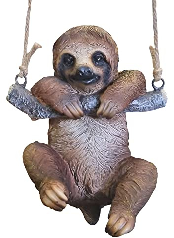 Fachhandel Plus – Dekofigur Faultier aus Polyresin, wetterfest für Garten & Wohnbereich - Realistische Gartendeko & Tierfigur zum Hängen, Sitzen oder Stellen (Elmar)