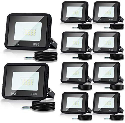 Cecaylie 10er 10W LED Strahler Außen, LED Fluter 3000K Warmweiß 900LM LED Scheiwerfer IP66 Wasserdicht LED Flutlicht Außenstrahler Außenleuchte für Werkstatt Garage Garten