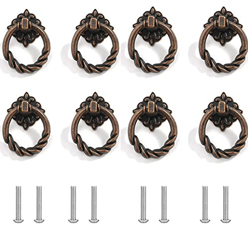 Bztzhm 8 StüCk Zinklegierung Retro Schrankgriffe, Vintage MöBelgriff, Schubladen Griffe Ringe, Mit Schrauben, FüR KüChe, SchräNke, SchräNke, Schminktische (Bronze)