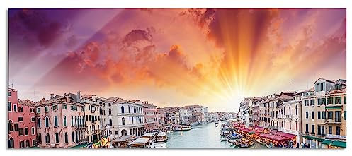 Pixxprint Glasbild Panorama, Wandbild aus Echtglas, Venedig Fluss Häuser, 120x50 cm, inkl. Aufhängung und Abstandshalter