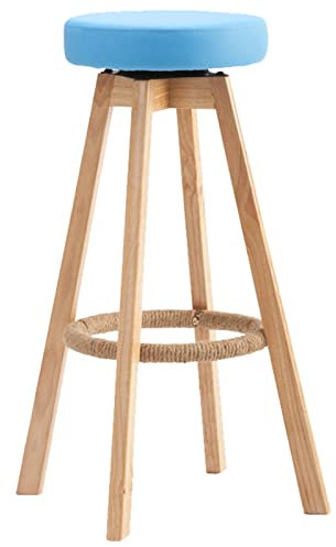 Retro Barhocker Holzstuhl Home Küchentheke Restaurants Barhocker 360 ° drehbarer PU-Sitz, Hanfseil-Fußstütze (Größe: 65 cm, Farbe: Blau) Interesting