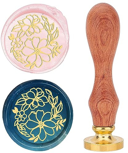 craspire Blumen-Wachs-Siegelstempel, 25 mm, Girlande, Pflanze, Siegelwachs-Stempel, Retro-Palisandergriff, Abnehmbarer Messingkopf Für Hochzeitseinladungen, Umschläge, Halloween, Weihnachten