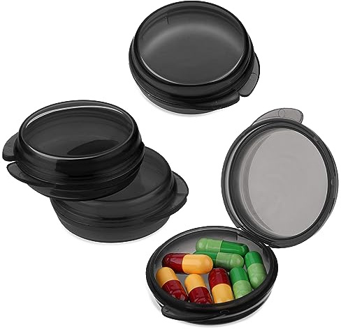 WLLHYF Kleine Pillendose, niedliches Pillenetui, tragbar für Tasche, Geldbörse, täglich, rund, Mini-Pillen-Organizer, Reise-Pillendose, Medizin-Aufbewahrungsbehälter, Ohrstöpsel-Etui, 4 Stück (4 Stück