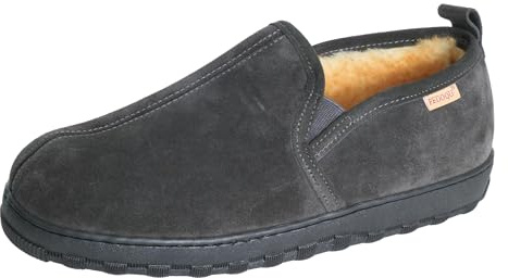 PEDOQU Men's Slippers,Genuine Leather Upper Indoor/Outdoor House Shoes