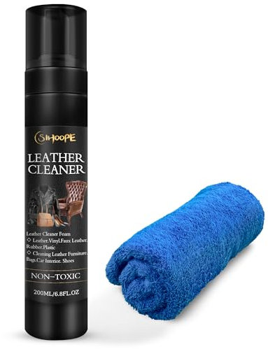 SIHOOPE Leather-Cleaner-for-Car Furniture - Cleaning Car Seat and Car Interior Foam Wipes Shoe Couch Boot Bags Vinyl Products Care Restorer Dirt and Oil Stains Remover 200ML