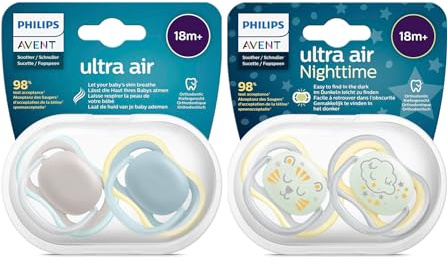 Philips Avent Ultra Air Day Night Schnuller Set 18+ Monate, 4 Stück, inklusive Transport- und Sterilisationsbox, 18+ M, Uni