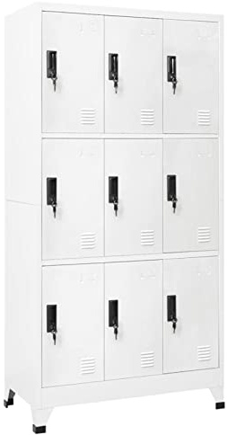 IKAYAA Spind Schrank Metallschrank Werkstattschrank Metall Schließfachschrank mit 9 Schließfächern Spind Kleiderschrank Lagerschrank Metall Weiß Stahl Umkleideschrank
