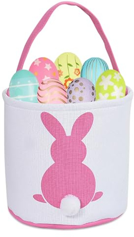 Capgoost Påskhare, påskkorgar, barn, påskkaninpåsar, påskpresentväska, påskbo för fyllning, påskkorg med handtag, påskkorg barn för påskgåvor, påskägg, ROSA, 25 x 23 cm