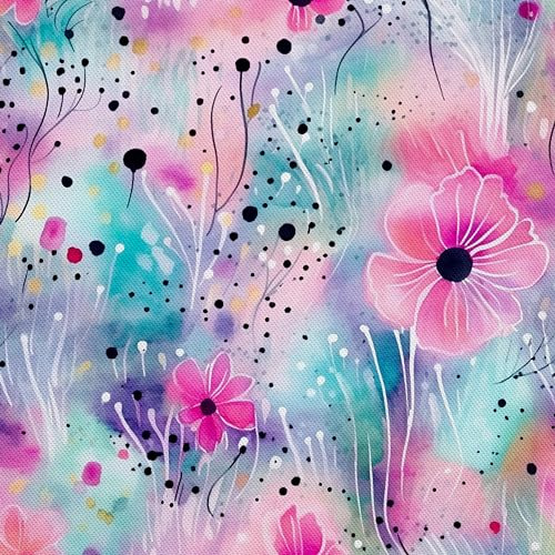 HEKO PANELS Stoff Oxford Wasserdichte Meterware Canvas-Stoff Polyester Nähstoff Dekostoffe Handwerken Wasserabweisend Blickdicht Blumenmuster Blumen Aquarell Wasserfarbe 5 Meter 155 x 500 cm DX2045