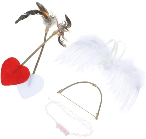 Gadpiparty Engel-Amor-Kostüm-Set Weiße Baby-Engelsflügel Mini-Amor-Set Neugeborenen-Fotografie-Requisiten Amor-Pfeil Und Bogen Kopfbedeckung Valentinstag Kinder-Cosplay-Kostüm