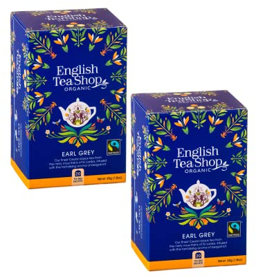 English Tea Shop® | Té Nero BIO & Bergamotto Equosolidale | Earl Grey Aromi Naturali Bergamotto - 2 x 20 Filtri (80 Gr)