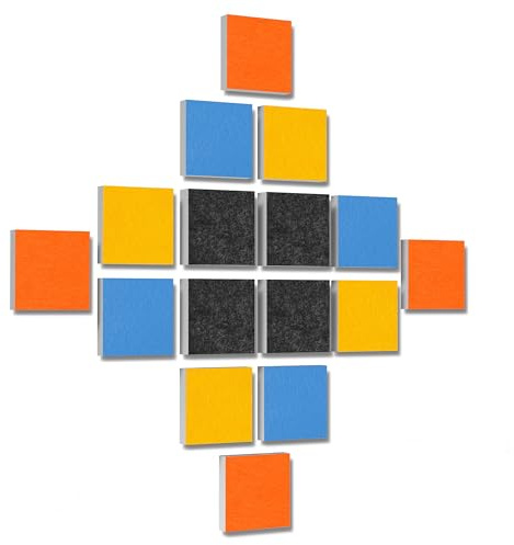 platino24 Wandbild Quadrate 16-teilig I 3D-Set Colore Quadrat 27,5 x 27,5 cm Multicolore I Basotect ® G+ Akustikpaneele mit Akustikfilz I Schalldämmung für Wand & Decke I Multicolore