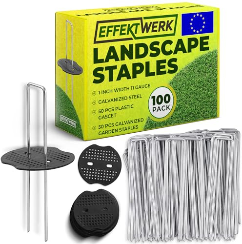 EFFEKTWERK Garden Stakes w/Gaskets (6 / 150mm, 100 PK), Grapas galvanizadas en Forma de U con Arandelas, alfileres de Tela para la instalación de césped