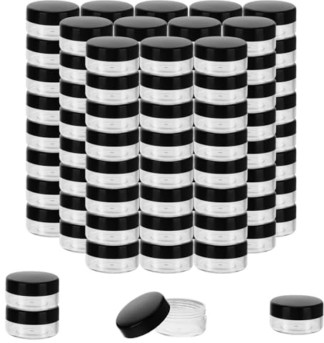 JOIKIT 100 Stück 10 g/10 ml kleine Kosmetiktöpfe, Make-up-Probentöpfe, kleine Kunststoffgläser mit Deckel, Mini-Kosmetikdosen für Make-up, Aufbewahrung, Reisen