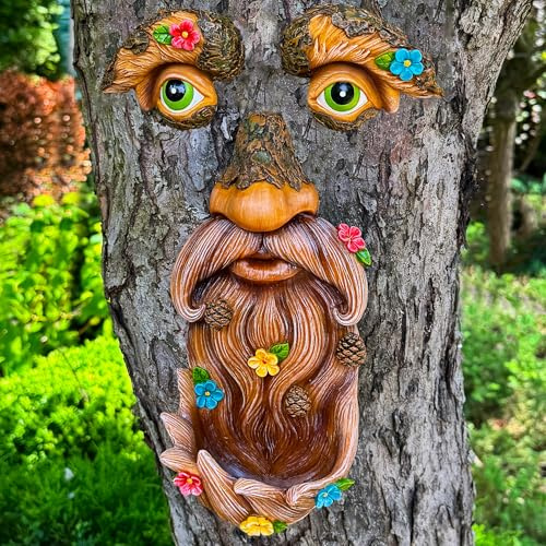Mood Lab Décoration d’extérieur pour Arbre en Forme de Visage de Vieil Homme avec Fleurs, Sculpture de Jardin, Cour