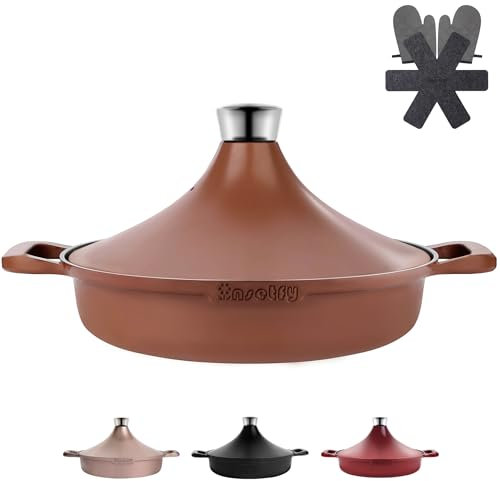 INSETFY Non-Stick Frying Pan/Skillet 11, 3QT Tagine Pan,Cast Aluminum Pans with Lid, Stove/Oven-to-Table Cookware, Dishwasher Safe& Compatible with All Stovetops（Terracotta）