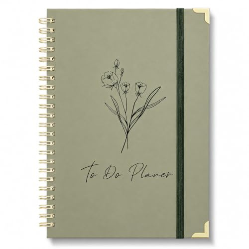 BIROYAL Tagesplaner, To Do Planer, Undatiert, 120g Papier, mit Froschtasche | Daily Planner A5, 120-Tage, mit Gummiband & Metallecken, Spiralbindung, für Aufgaben & Notizen, Perfekt für Büro & Schule