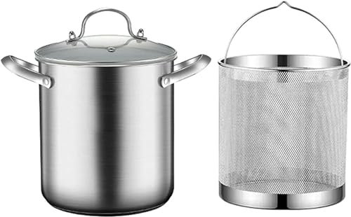 BTURYT Olla para espárragos de Acero Inoxidable 304, vaporizador de Verduras y espárragos, Olla para cocinar Pasta, sartén Profunda con Aceite y Cesta de Alambre y Tapa, 4,5 L, sin BPA, Plateado