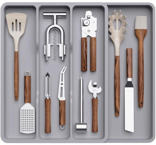Lifewit Besteckkasten für Schubladen, Küchenutensilien Besteckkasten erweiterbar auf 43,9 cm, Schubladen Organizer Küche Tiefe 40 cm, Kunststoff Besteckeinsatz für Backen/Messer/Gabel/Löffel, Grau