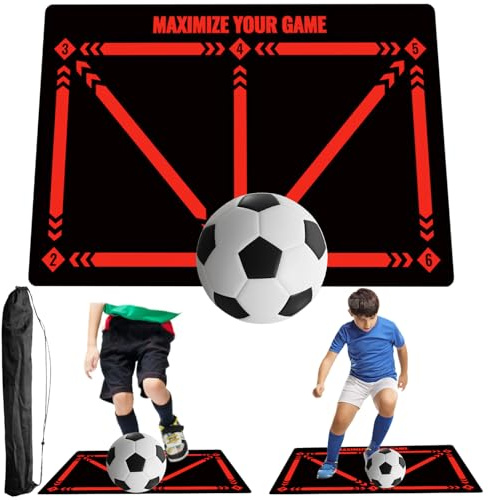 Tapis d'entraînement de pas de football, Sac de Rangement, 60 x 90 cm Dribble Absorption des Chocs antidérapante D'EntraîNement Coussin, Cadeau Pour Les Amateurs et Enfant De Football