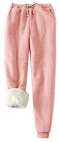 KDEIHT Damen Jogginghose Warme Fleece Freizeithose Winter Thermo Hosen Verdickte Sporthosen Gefütterte Jogger Fleecehose Verdickte Sweathose Einfarbig Sporthose mit Taschen Trainingshose