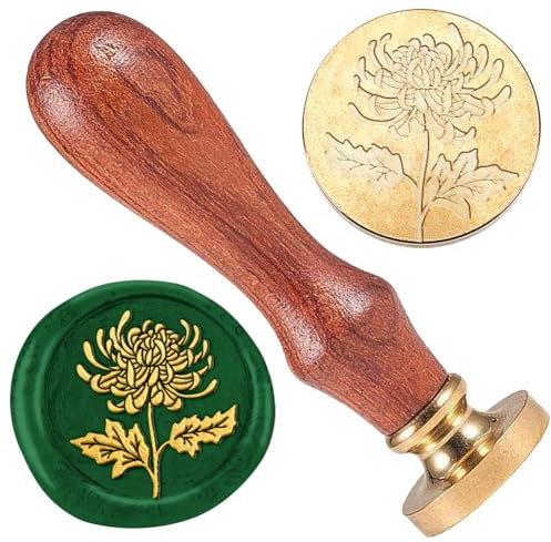 DELORIGIN Siegelstempel Aus Wachs Mit Chrysantheme 25mm Vintage Siegelstempel Abnehmbarer Siegelstempel Mit Messingkopf Und Holzgriff Für Umschläge Karten Briefe Partys Hochzeitseinladungen