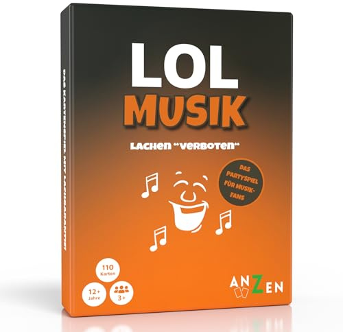 ANZEN LOL Musik - Lachen verboten | Partyspiel | Kartenspiel | Gesellschaftsspiel | Musikspiel für musikbegeisterte Erwachsene mit 5 witzigen und abwechslungsreichen Kategorien mit Lachgarantie