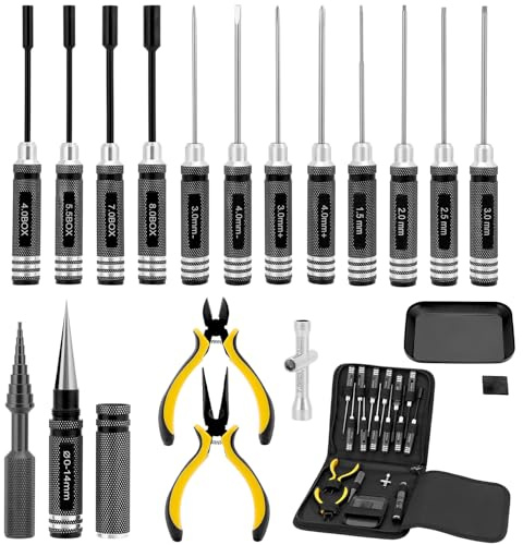 QWORK® 18 in 1 RC Tool Set, RC Car Tool Set, for RC Cars, Boats, Racing Drones, Robots