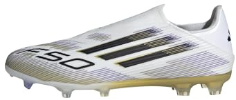 adidas Botas de fútbol Unisex F50 League sin Cordones, Blanco, Negro, Dorado, metálico, 46 EU