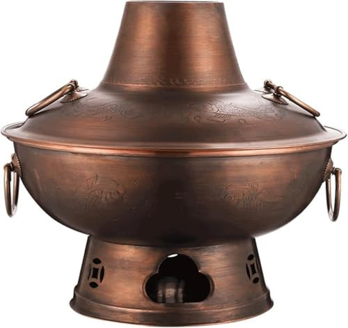 LYDBMYT Traditional Chinese Copper Hot Pot, Copper Hot Pot Vintage Charcoal Shabu Shabu Hot Pot for 3-8 People Home Party Family Gathering Shabu Hotpot Kitchen Cooker Chinese Traditional Soup(B,40cm)