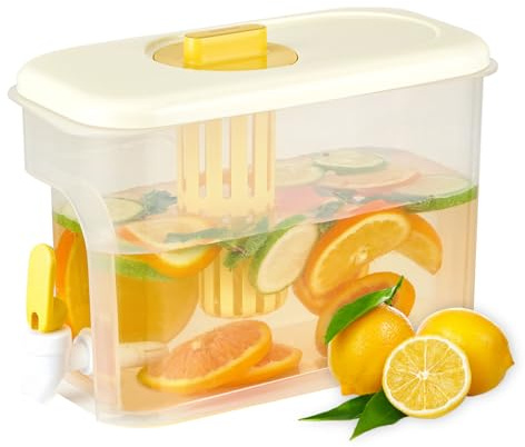 RAMFIYN 1 Gallon Drink Dispenser for Fridge, Water Container with Spigot, Upgraded Gallon Water Dispenser Ice Tea Pitcher for Fridge