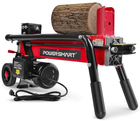 PowerSmart Electric Log Splitter 7-Ton, Wood Splitter with 3500 Motor Speed, 15 Amp, Horizontal Full Beam Design and Steel Wedge for Firewood & Kindling Cutting