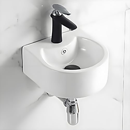 Lavabo D'angle En Céramique,Fixation Murale Ovale En Demi-Cercle,Lavabo D'angle Mural En Céramique,Lave-Mains Suspendu Et Autoportant Ceramic,Lave Main Angle,Angle Lave Main,Lave Main Wc(White)
