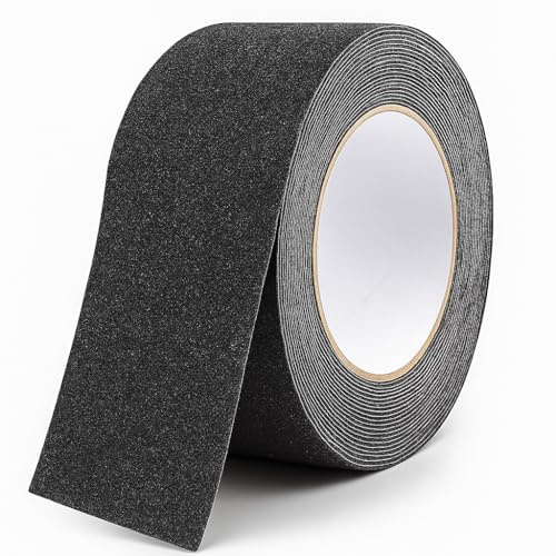 YFLeomry Cinta adhesiva antideslizante para escaleras, 5 cm x 12 m, autoadhesiva, antideslizante, para interiores y exteriores, color negro