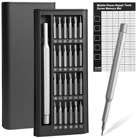 Kit Tournevis de Precision, 25 en 1 Tournevis Precision avec Carte Mémoire à Vis Magnétique, Mini Tournevis de Précision pour iPhone, iPad, MacBook, Téléphone, Ordinateur Portable, PS4, PS5
