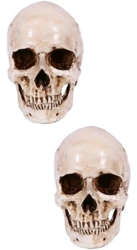 Cabilock 2 Piezas cráneo Halloween Hallowen mascarade rejas tajine Tractor apuntalar Capa Espeluznante Humano Calaveras terribles Adornos de Calaveras Modelo de Calavera Realista Resina