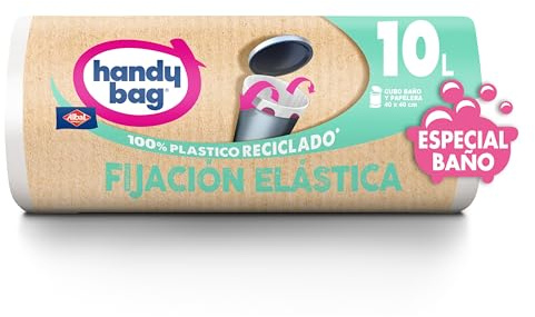 Handy Bag Bolsas de Basura de Baño Elásticas, 10L, 12 Bolsas, 100% Reciclado